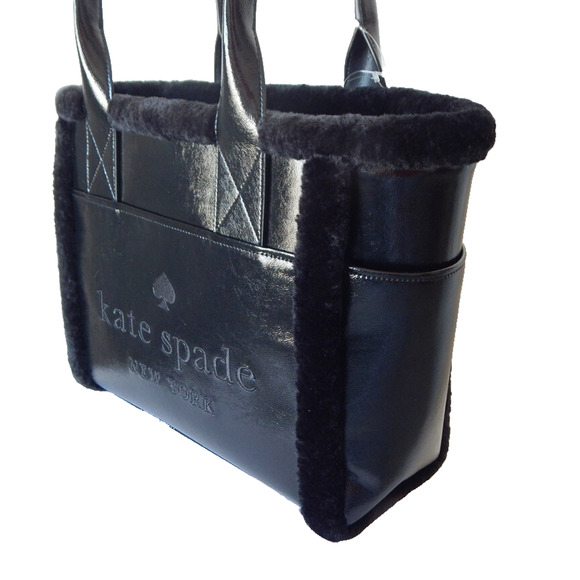 Kate Spade Jett Faux Shearling Patent Leather Embroidered Logo Large Tote NWT - Picture 5 of 16